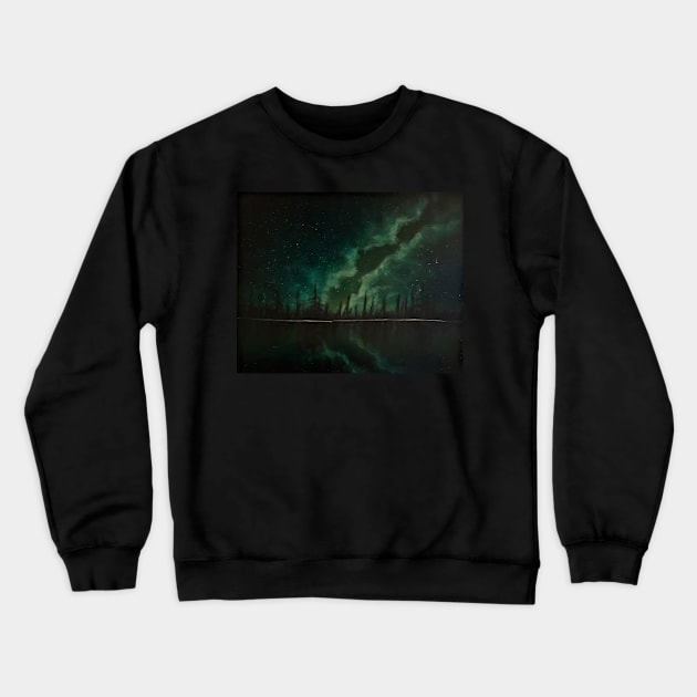 Green Galaxy Forest Silhouette Crewneck Sweatshirt by J&S mason